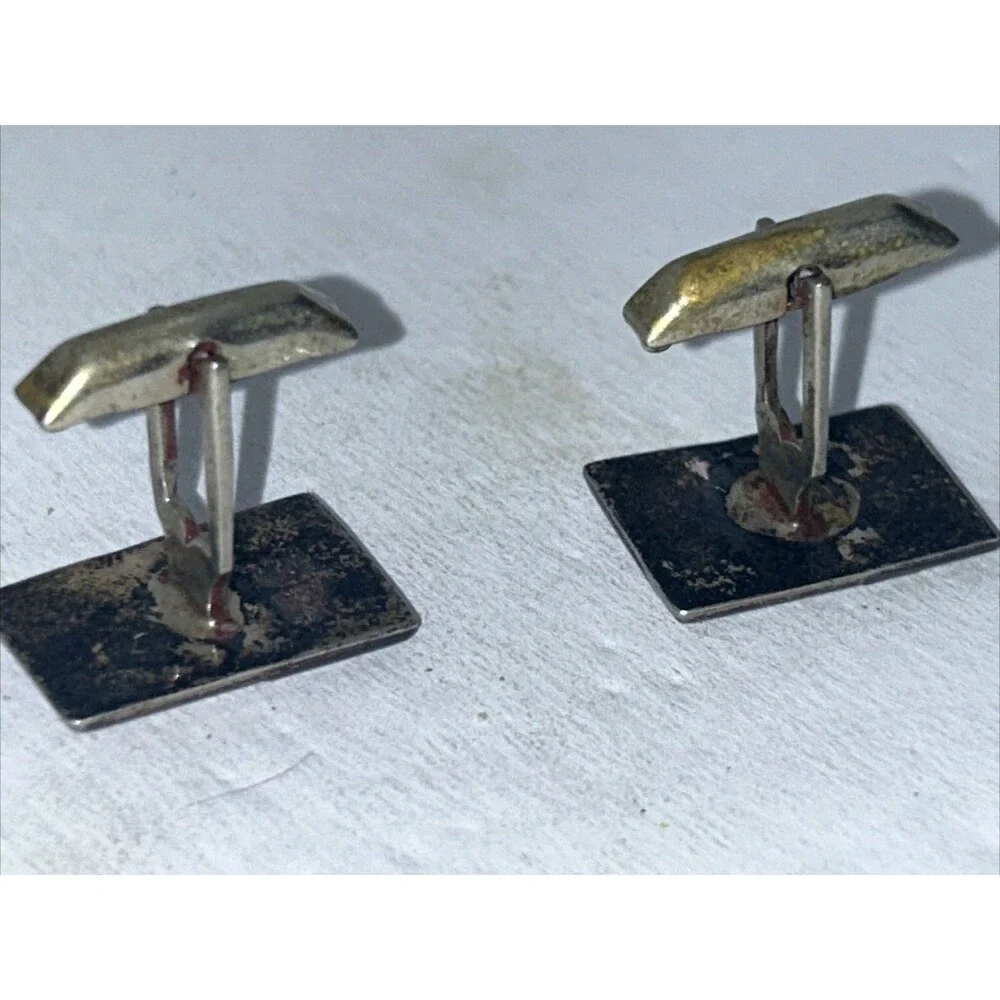 Vintage Sterling Silver .925 Cufflinks Abalone Rectangle Mexico